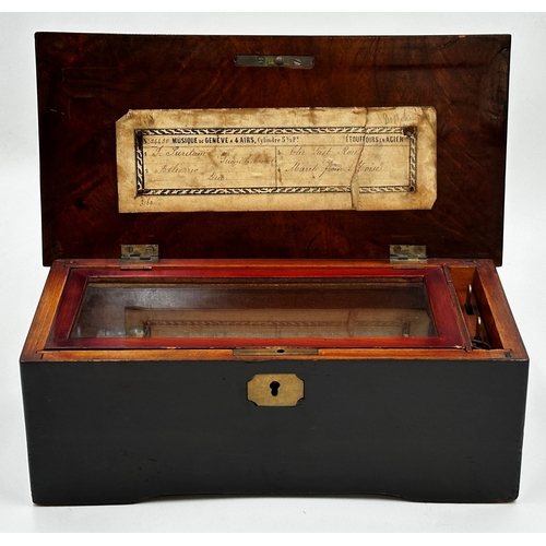 49 - 19th century rosewood and Boulle inlaid L'Epee French music box, playing four airs, 31.5cm long, cur... 