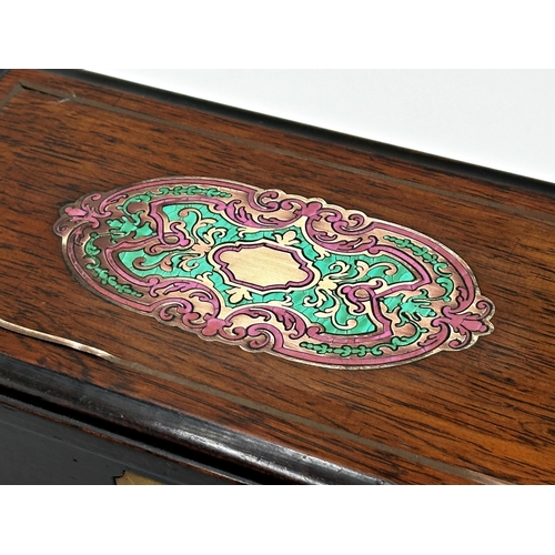 49 - 19th century rosewood and Boulle inlaid L'Epee French music box, playing four airs, 31.5cm long, cur... 