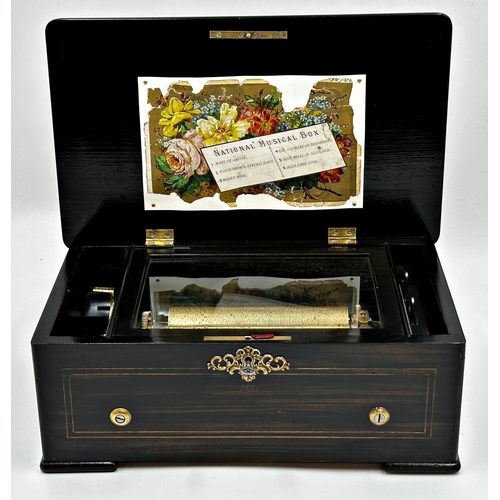 53 - 19th century coromandel and boxwood inlaid Ami Rivenc music box, playing six airs, 35.5cm long, curr... 