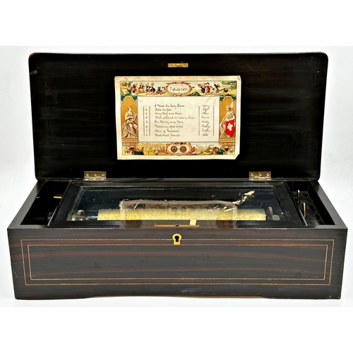 54 - 19th century rosewood and boxwood inlaid PVF (Paillard Vaucher Fils) music box, playing eight airs, ... 