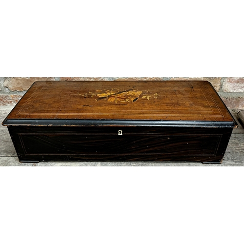 60 - 19th century rosewood and boxwood inlaid Nicole Freres music box, playing ten airs, 70cm long, curre... 