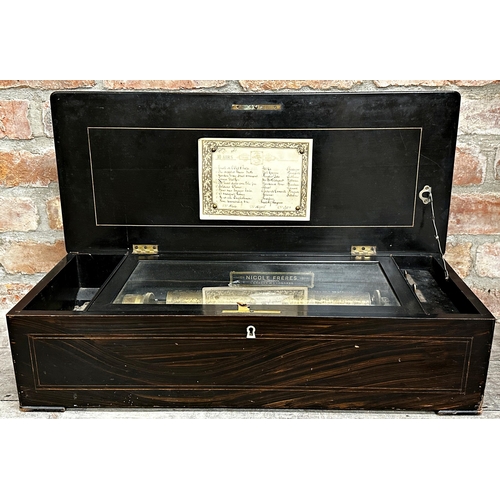 60 - 19th century rosewood and boxwood inlaid Nicole Freres music box, playing ten airs, 70cm long, curre... 