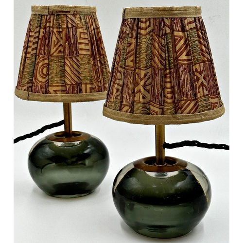 1127 - Pair of Pooky glass dump table lamps with shades, 29cm high (2)