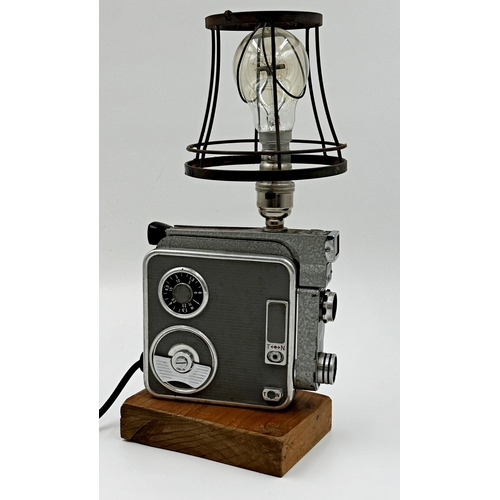 1128 - Meopta Admira 8F camera converted into a table lamp, 31cm high.