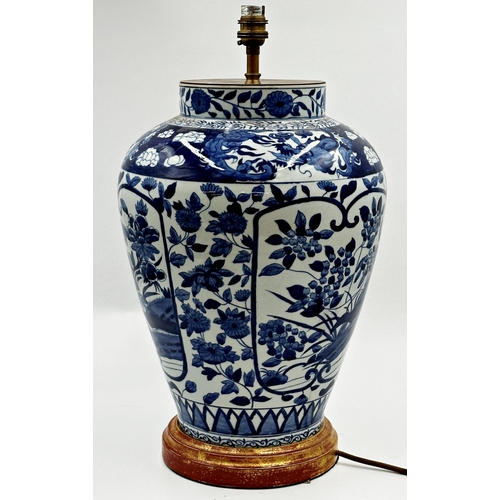 1135 - Chinese Kangxi style porcelain baluster lamp vase, 48cm high.