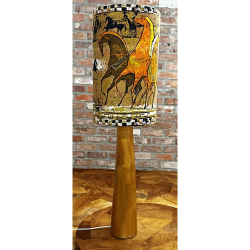 1147 - 1960s teak tapered floor lamp with Tibor Reich fabric shade, 124cm high in total