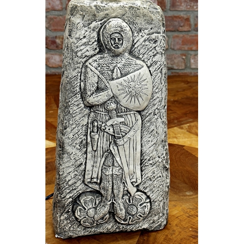 1148 - 1960s moulded plaster floor or large table lamp decorated in relief with a standing crusader with un... 