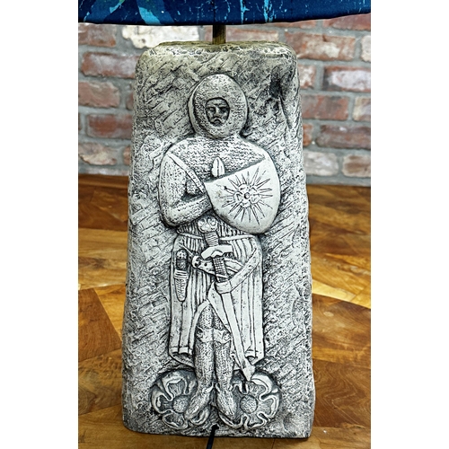 1148 - 1960s moulded plaster floor or large table lamp decorated in relief with a standing crusader with un... 