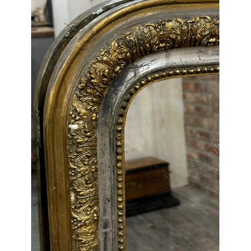 1179 - 19th century giltwood and gesso arched overmantel mirror the original glass plate framed by beaded a... 