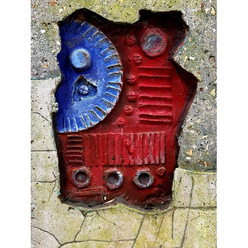 1077 - A substantial piece of the fallen Berlin wall, carved with a brutalist panel and further painted dec... 