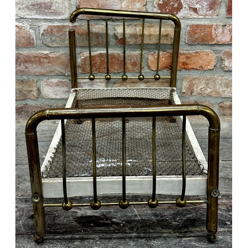 376 - 19th century brass apprentice piece bed, with sprung base, 38 x 66cm