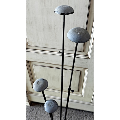 443 - Early 20th century unusual shop display wig or hat stand five telescopic poles upon a planished copp... 