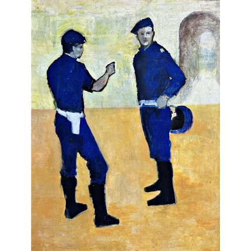 1257 - 20th century continental school - two police officers, unsigned, oil on canvas, 80 x 60cm, framed