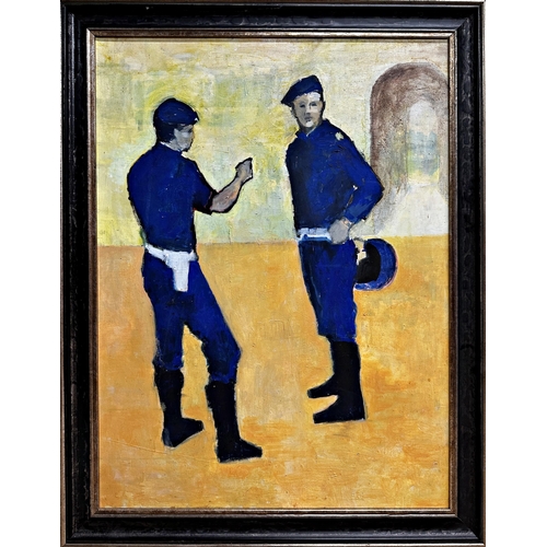 1257 - 20th century continental school - two police officers, unsigned, oil on canvas, 80 x 60cm, framed