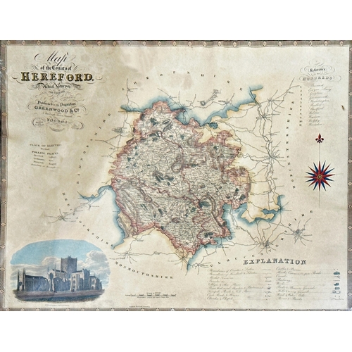 1400 - Antique map of Hereford - J & C Walker for Greenwood & co, published 1834, 58 x 70cm, good fruitwood... 