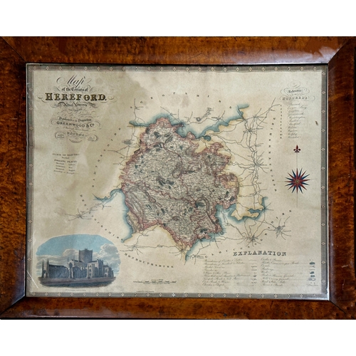 1400 - Antique map of Hereford - J & C Walker for Greenwood & co, published 1834, 58 x 70cm, good fruitwood... 