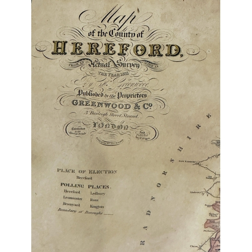 1400 - Antique map of Hereford - J & C Walker for Greenwood & co, published 1834, 58 x 70cm, good fruitwood... 