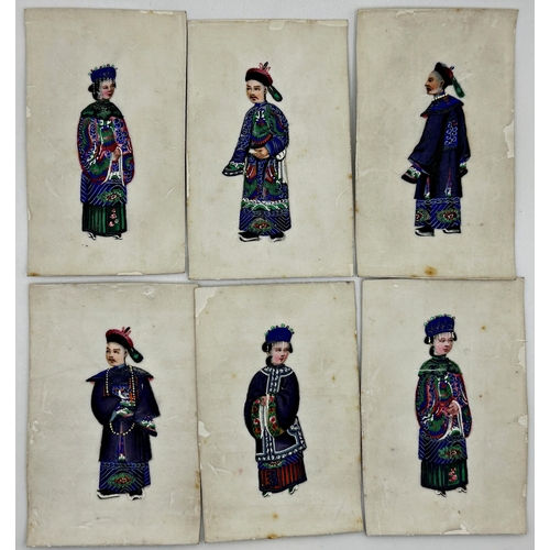 322 - Set of eleven late 19th century Chinese portraits on rice paper, each 9.5 x 5.5cm, in a glazed box