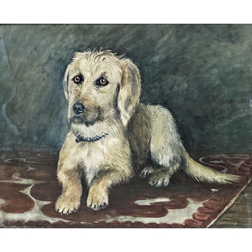 1393 - 19th century school - portrait of a recumbent terrier, unsigned, watercolour, 44.5 x 59cm, giltwood ... 