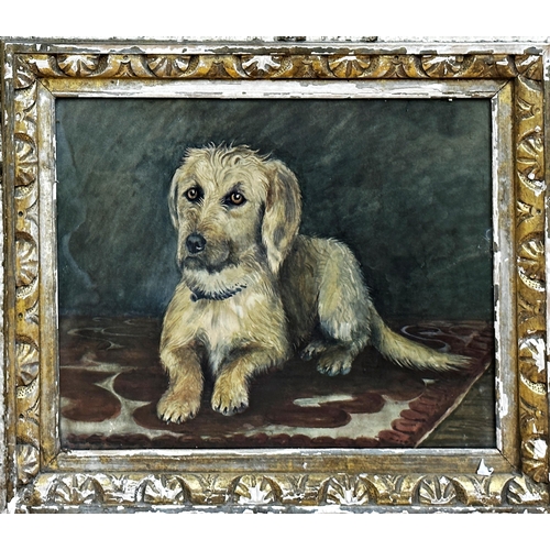 1393 - 19th century school - portrait of a recumbent terrier, unsigned, watercolour, 44.5 x 59cm, giltwood ... 