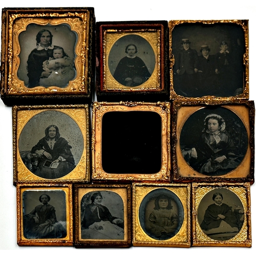 1385 - Collection of ten Daguerreotypes, all portraits of women, in typical gilt frames, the largest 10 x 8... 