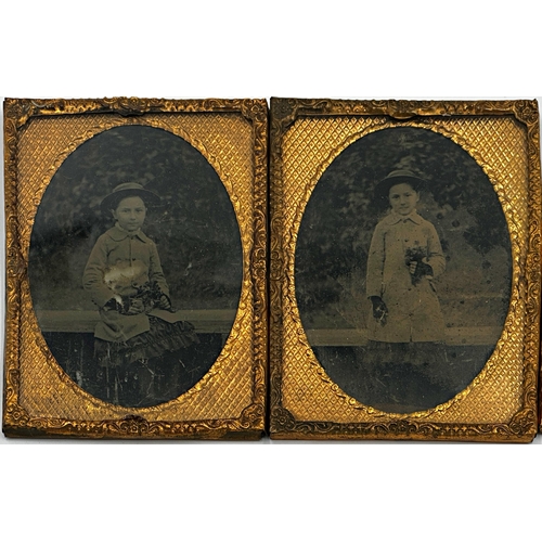 1386 - Collection of seven Daguerreotypes, to include family portraits, in typical gilt frames, the largest... 