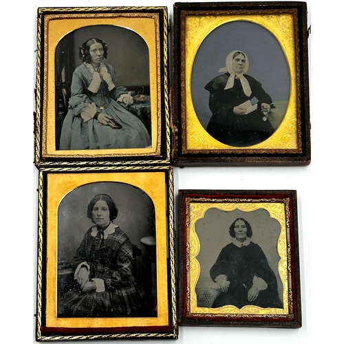 1387 - Collection of seven Daguerreotype, all portraits of women, in half leather and gilt frames, the larg... 