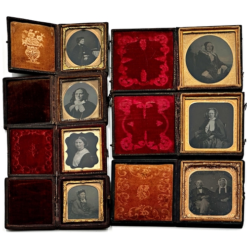 1388 - Collection of seven Daguerreotypes, all in good quality folding leather cases, the largest 9.5 x 8.2... 