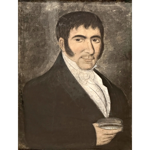 1410 - 19th century school - bust portrait of a gentleman holding a snuff box, pastel, 55 x 41cm, framed