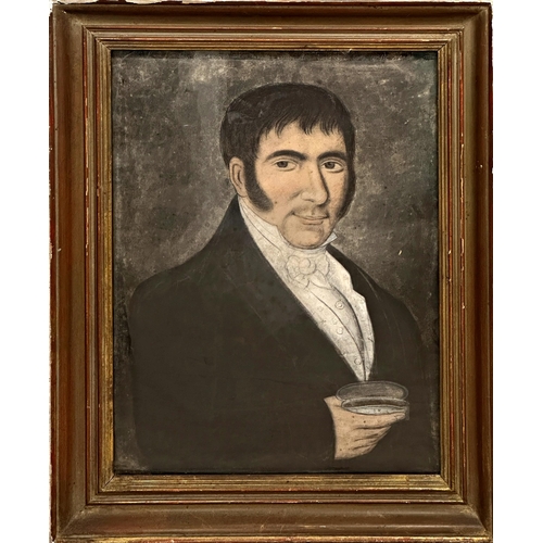 1410 - 19th century school - bust portrait of a gentleman holding a snuff box, pastel, 55 x 41cm, framed