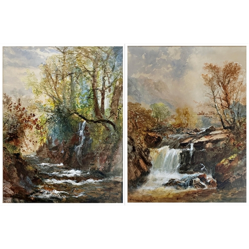 1391 - William Widgery (1826-1893) - Pair of waterfall landscapes, signed and dated 1869, watercolour, 49 x... 