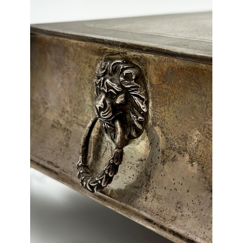 218 - Exceptional quality silver desk standish, engine turned hinged lid inscribed 'Presented by the Chair... 