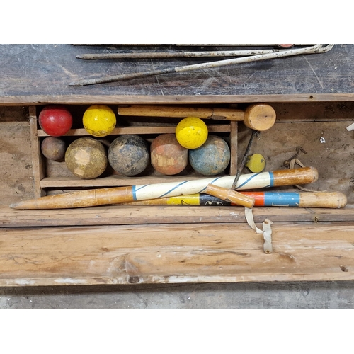 1048 - A.W. Gamage LTD of Holborne antique cased croquet set, the box 99cm long