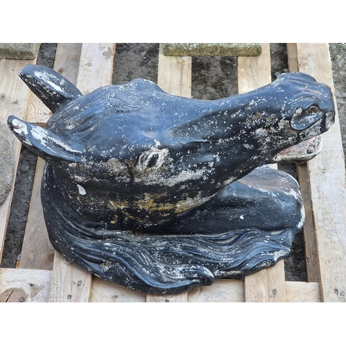 1018 - A reconstituted stone hanging wall feature in the form of a horses head with painted finish, 52cm lo... 