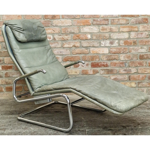 1201 - Kenneth Bergenblad for Royal Dux of Sweden - 'The Cicero recliner', stone green leather upon a tubul... 