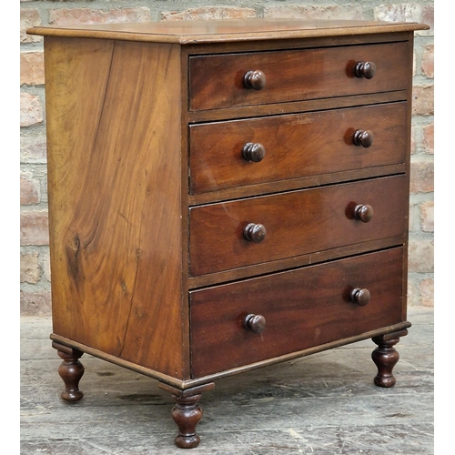 1313 - Compact 19th century mahogany chest of four long drawers upon turned feet, 70cm x 60cm.