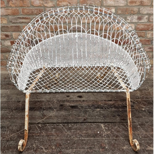 1007 - Good quality 19th century French wirework bench or loveseat, with various diaper and scrolled panels... 