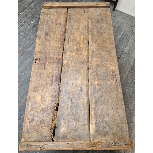 1324 - 16th century Rivan oak meal ark or chest the primitive hinge top over a panel base on styled support... 