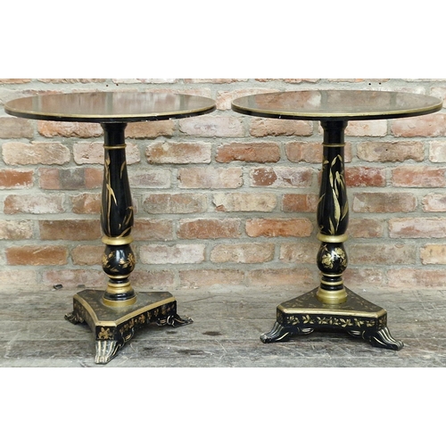 1325 - Pair of Georgian style occasional or wine tables with ebonised finish and gilt highlights of floral ... 