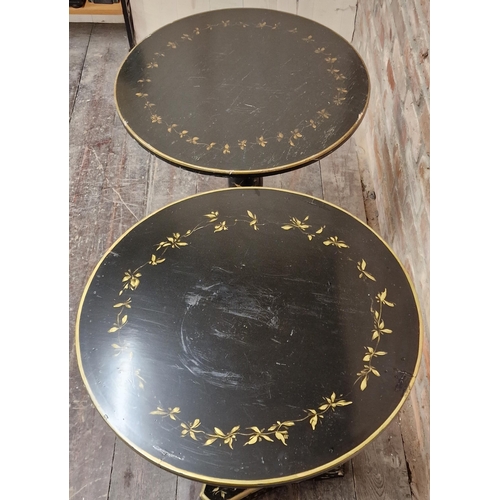 1325 - Pair of Georgian style occasional or wine tables with ebonised finish and gilt highlights of floral ... 