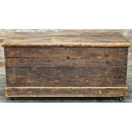 1328 - 19th century provincial pine twin handled trunk or blanket box the hinged lid enclosing a hand-paint... 