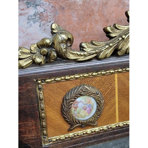 1329 - Mid 20th century French marble top console table with kingwood base fitted with various Limoges pane... 