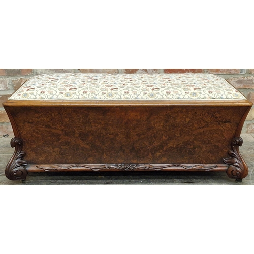 1331 - Good quality Victorian burr walnut Ottoman, with William Morris style upholstered top, tapered body ... 