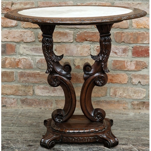 1334 - 19th century Anglo-Indian rosewood occasional table the top fitted with an oval marble disc upon a s... 