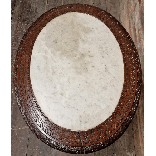 1334 - 19th century Anglo-Indian rosewood occasional table the top fitted with an oval marble disc upon a s... 