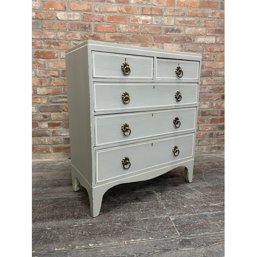 1304 - Well painted Georgian chest of drawers in duck egg fitted with 2 short and 3 long drawers with brass... 