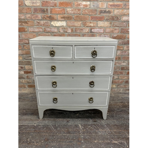 1304 - Well painted Georgian chest of drawers in duck egg fitted with 2 short and 3 long drawers with brass... 