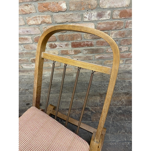 1216 - Good Arts and Crafts limed oak sprung rocking chair, bentwood frame with original upholstery in the ... 