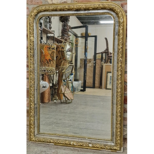 1179 - 19th century giltwood and gesso arched overmantel mirror the original glass plate framed by beaded a... 