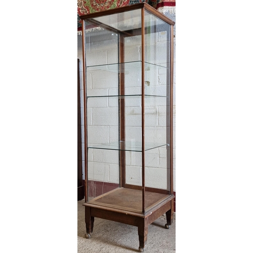 1223 - Vintage mahogany framed shop display cabinet with glazed sides and top with glazed shelved interior ... 